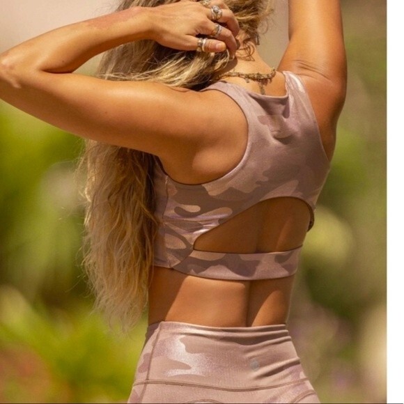 Sommer Ray Rose Gold Zip Front Active Sports Bra In Rose Gold Camo S - Picture 3 of 10